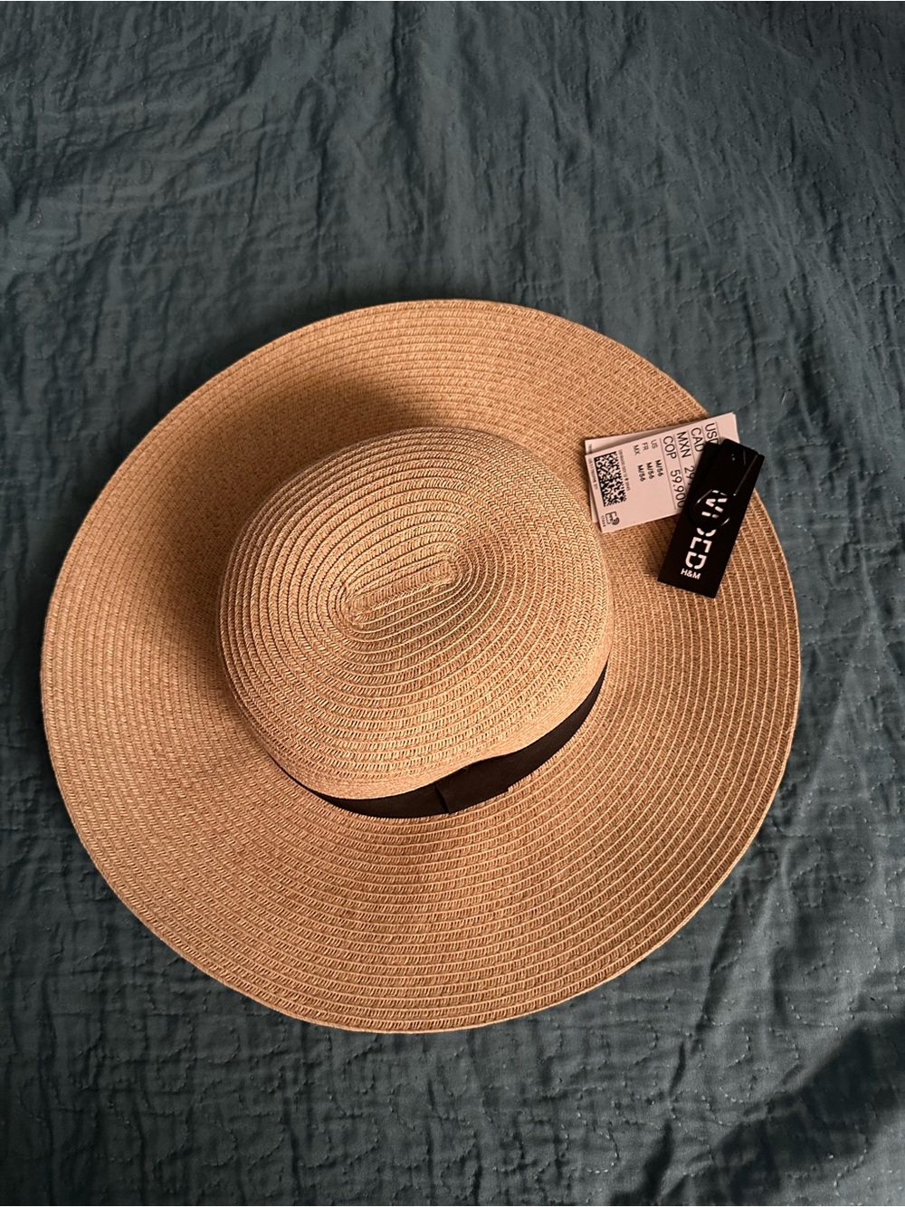 Women's Wide Brim Straw Sun Hat with Black Trim - Neutral Tan